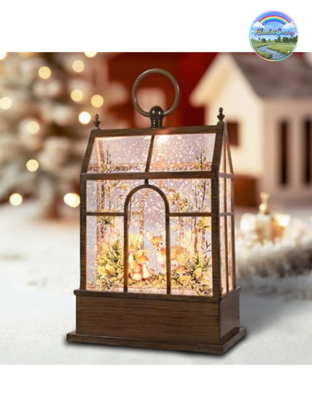 Christmas Snow Globe Lantern Greenhouse Glittering Globe 6H Timer Batter
